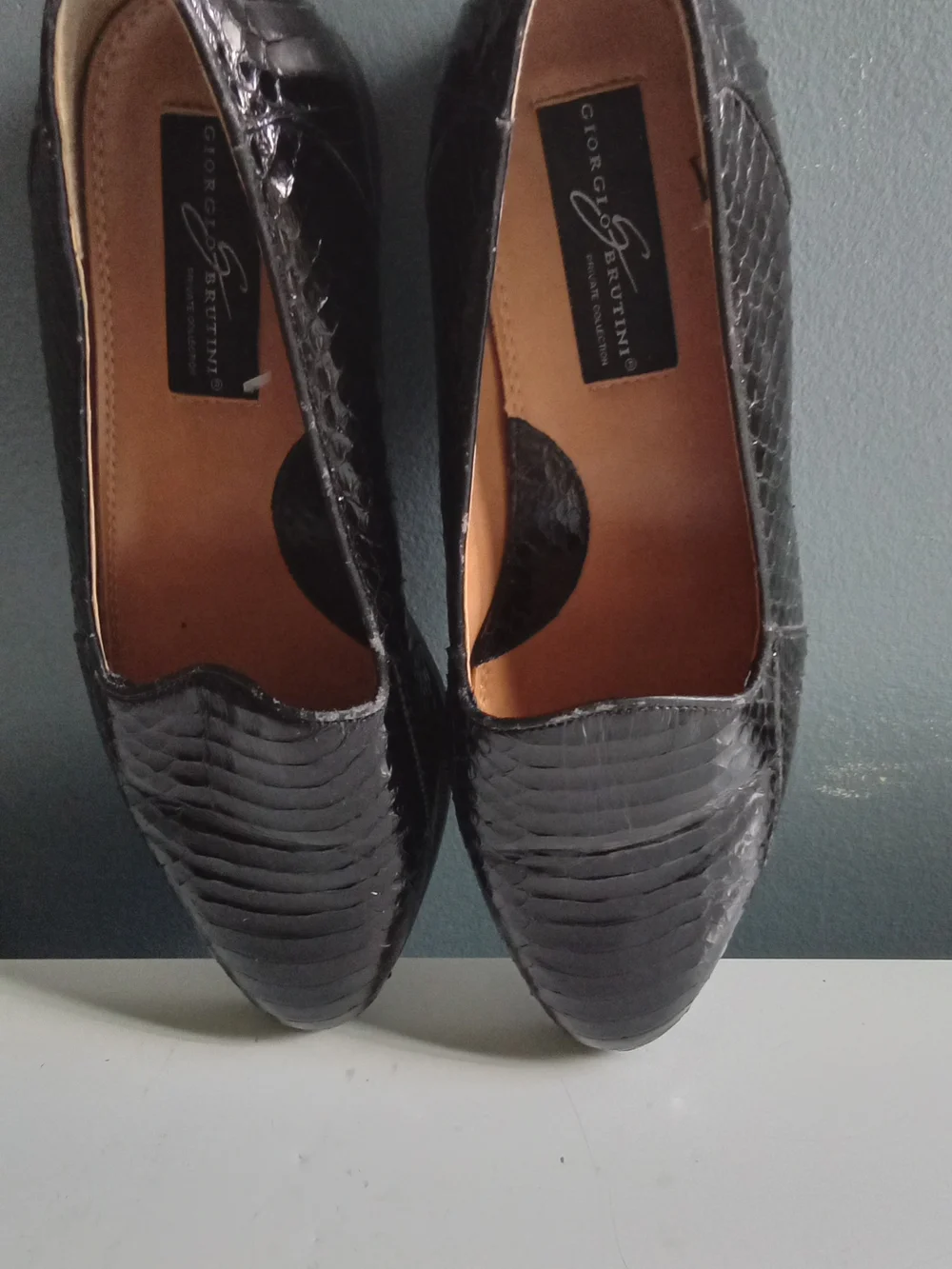 Giorgio Brutini Private Collection Mens Black Genuine Snake Skin Loafers 10.5M